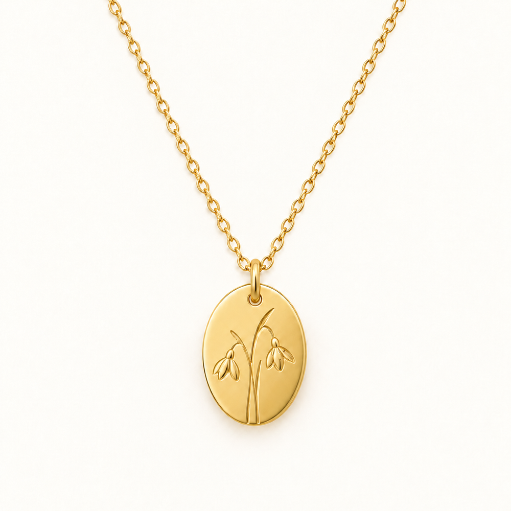 Birth Flower Oval Pendant Necklace