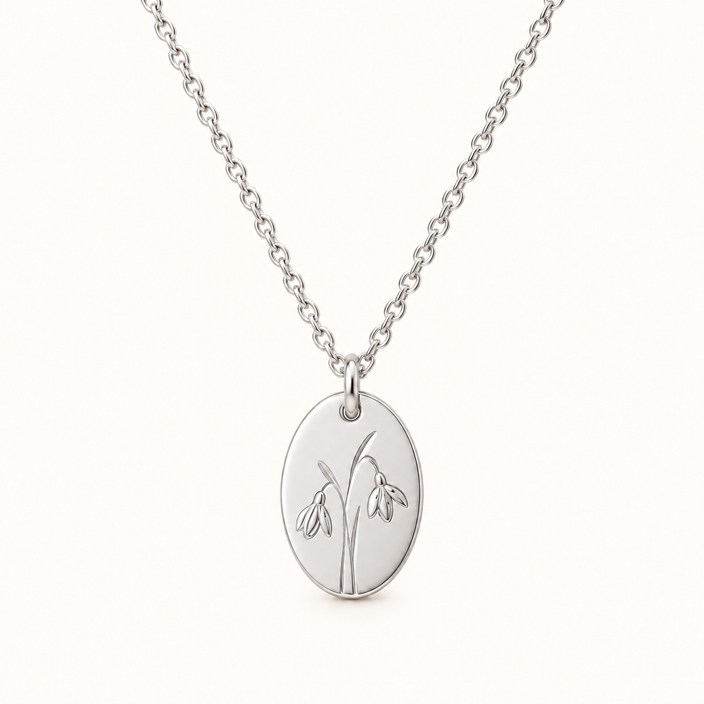 Birth Flower Oval Pendant Necklace — alternate finish
