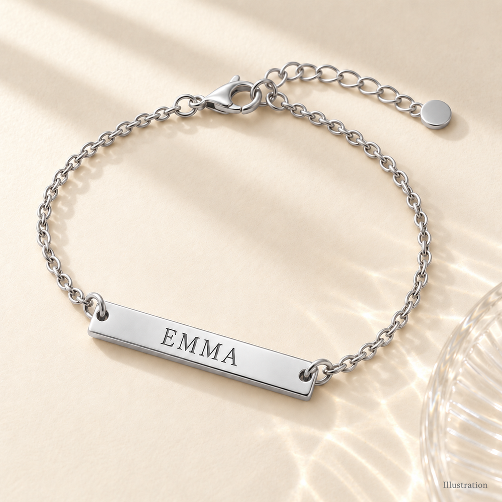 Name & Date Bar Bracelet — alternate finish