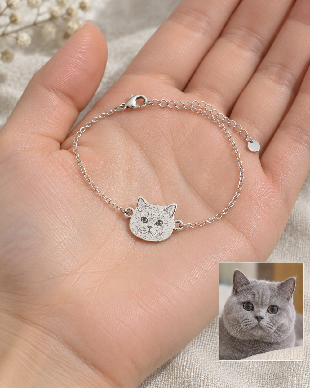 Custom Pet Portrait Chain Bracelet — alternate finish