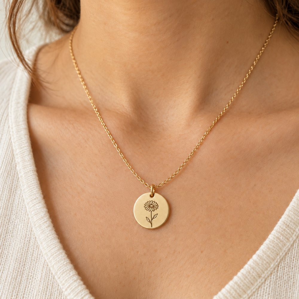 Birth Flower Disc Stacker Necklace