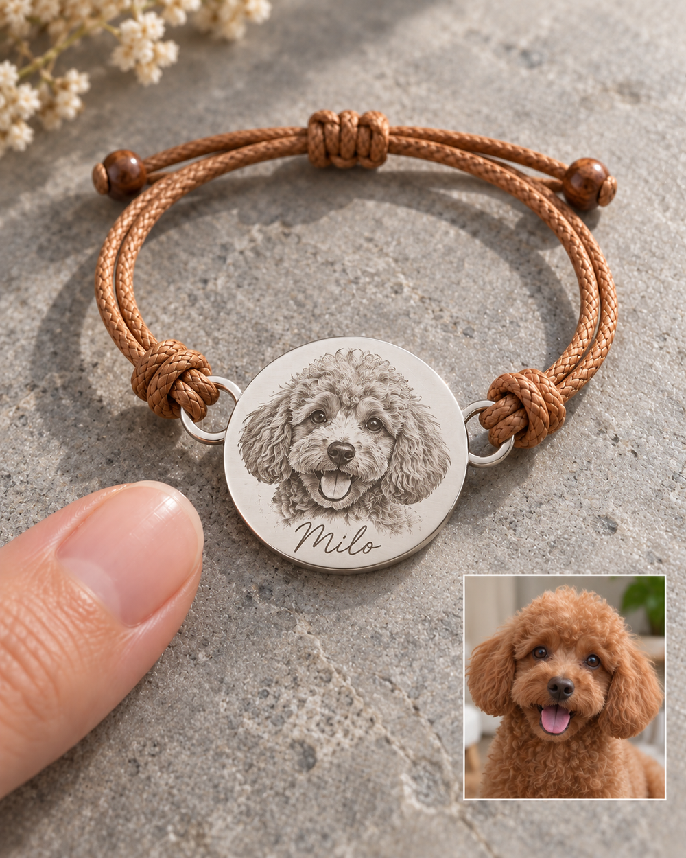 Pet Portrait Leather Bracelet — alternate finish