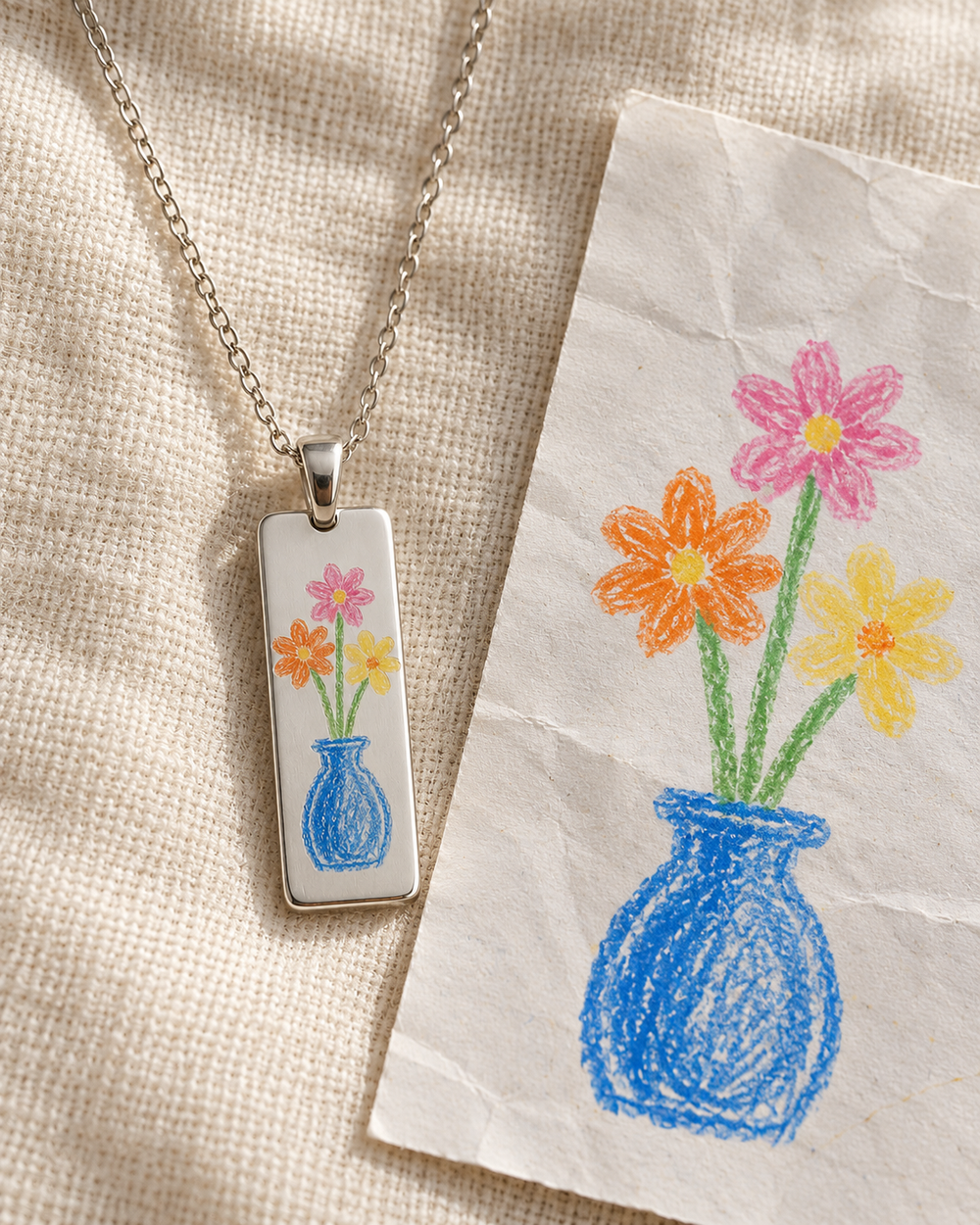 Custom Kids Drawing Color Pendant Necklace — alternate finish