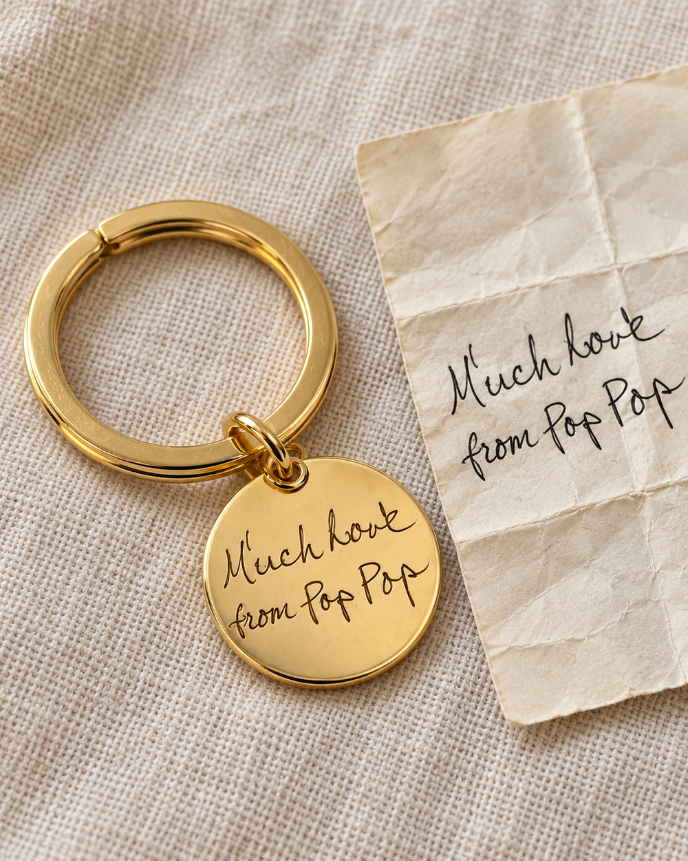 Sculpted Circle Handwriting Key Ring
