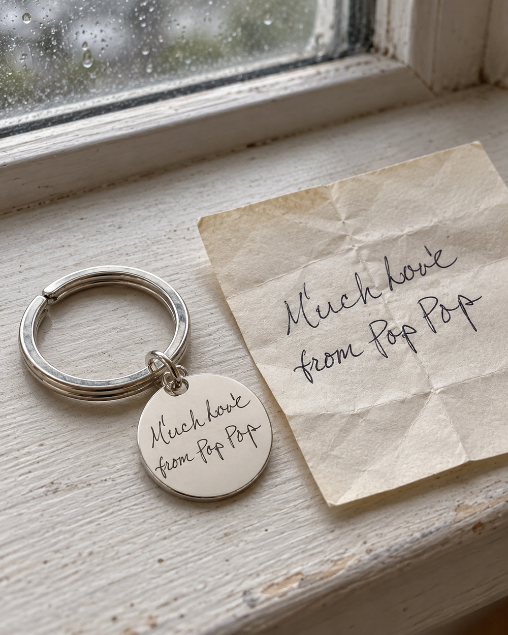 Sculpted Circle Handwriting Key Ring — alternate finish