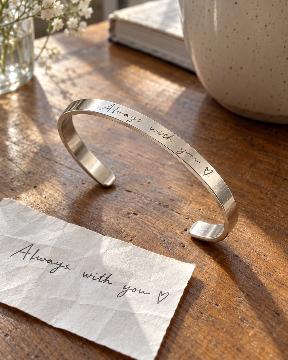 Handwriting Open Cuff Bracelet — alternate finish