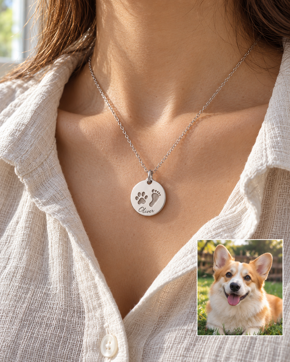 Pawprint / Footprint Keepsake Necklace — alternate finish