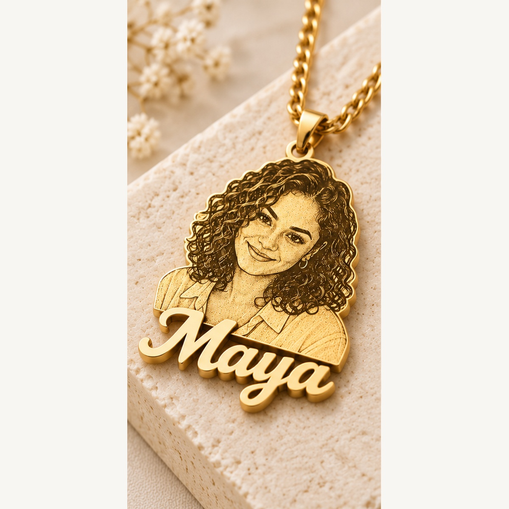 Custom Photo Silhouette and Name Necklace