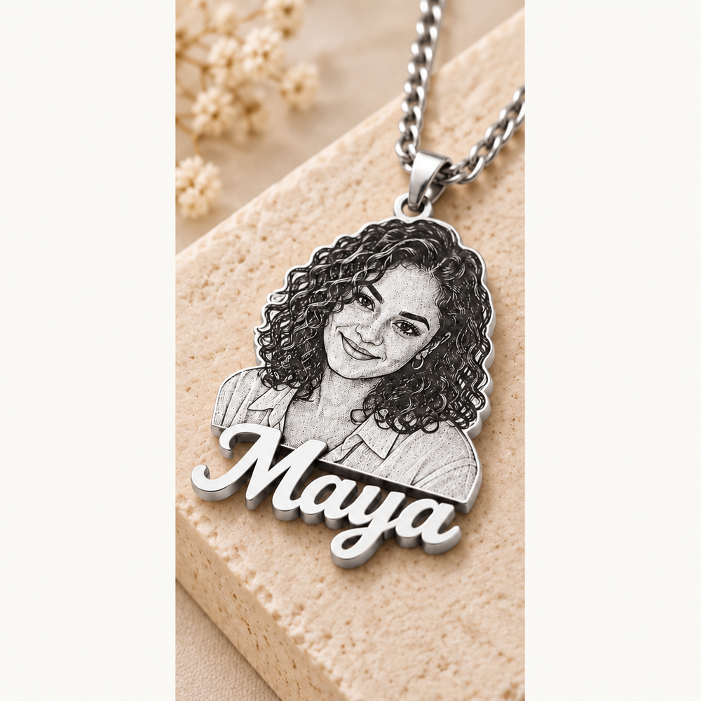 Custom Photo Silhouette and Name Necklace — alternate finish