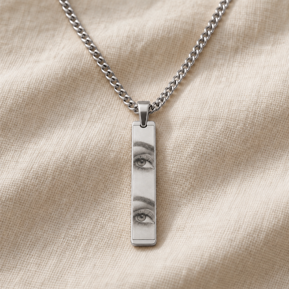 Custom Eye Photo Bar Necklace — alternate finish