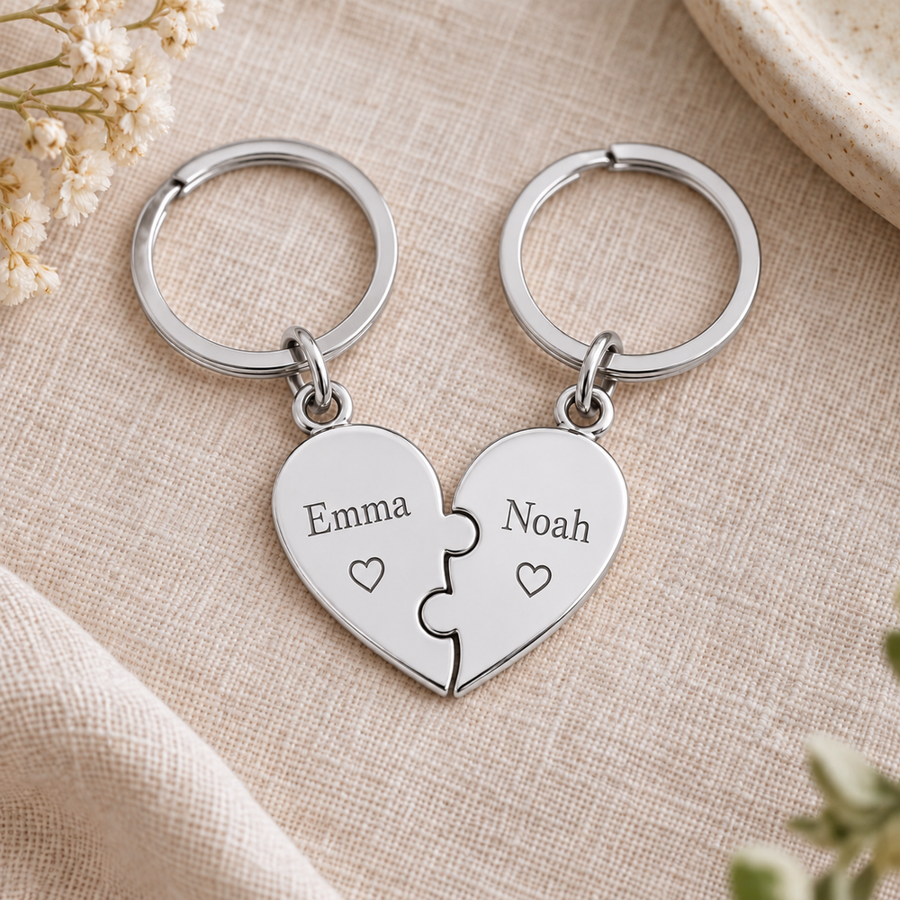 Personalized Heart Pair Keychains — alternate finish