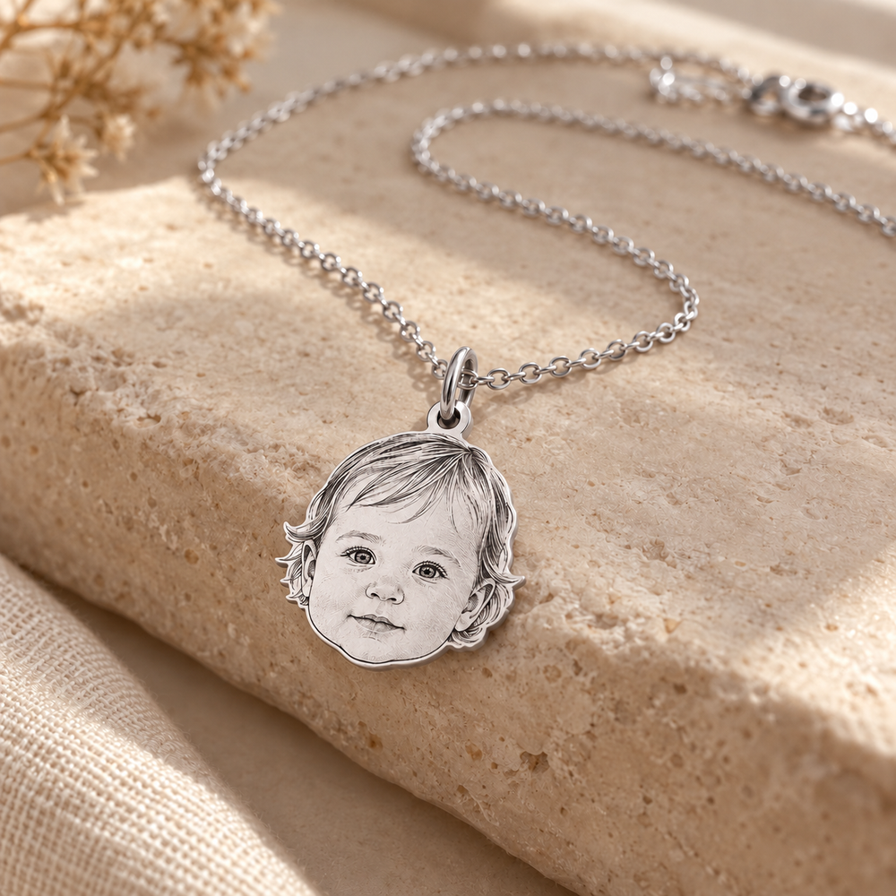 Custom Baby Portrait Silhouette Necklace — alternate finish