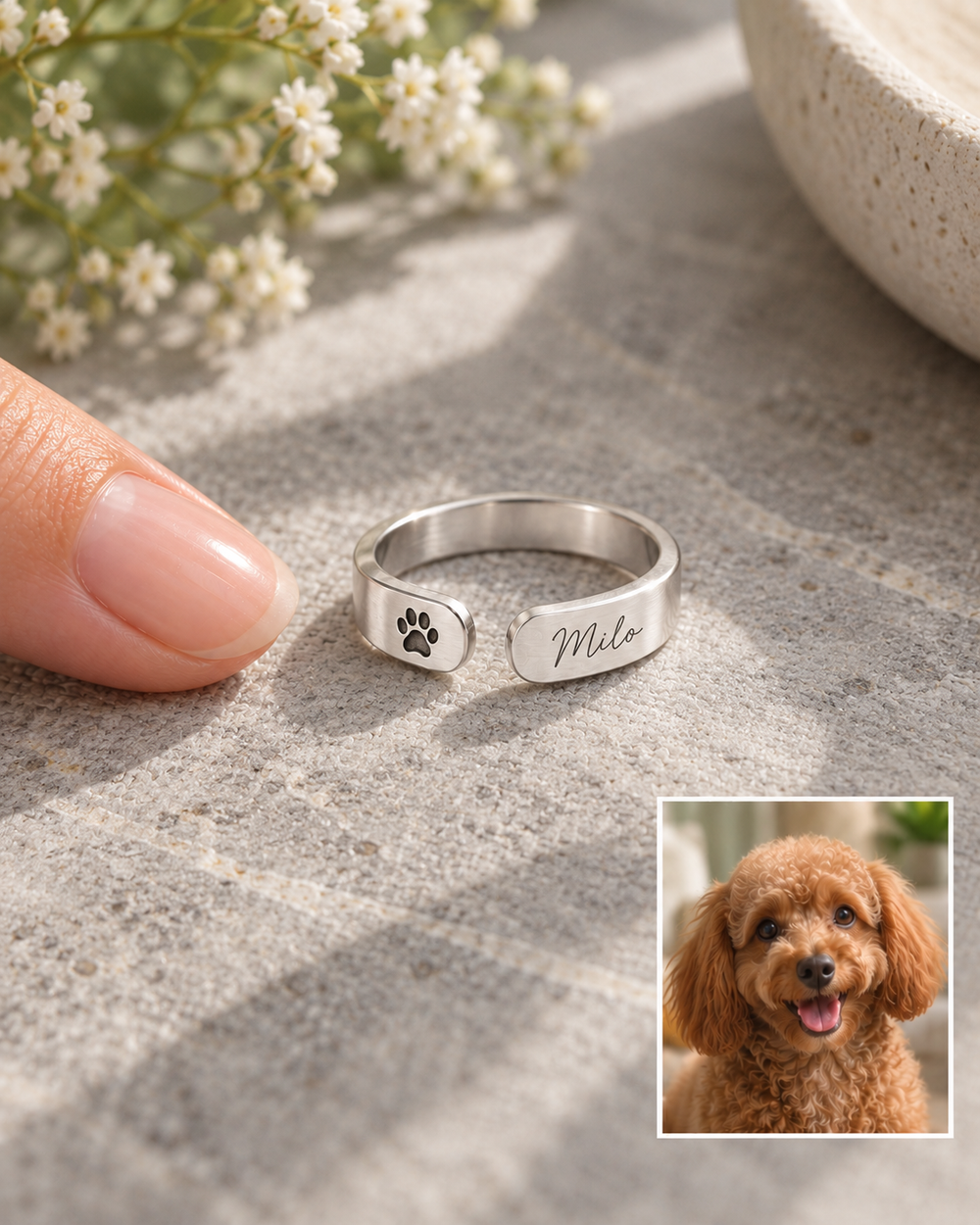Adjustable Pet Name Band Ring — alternate finish
