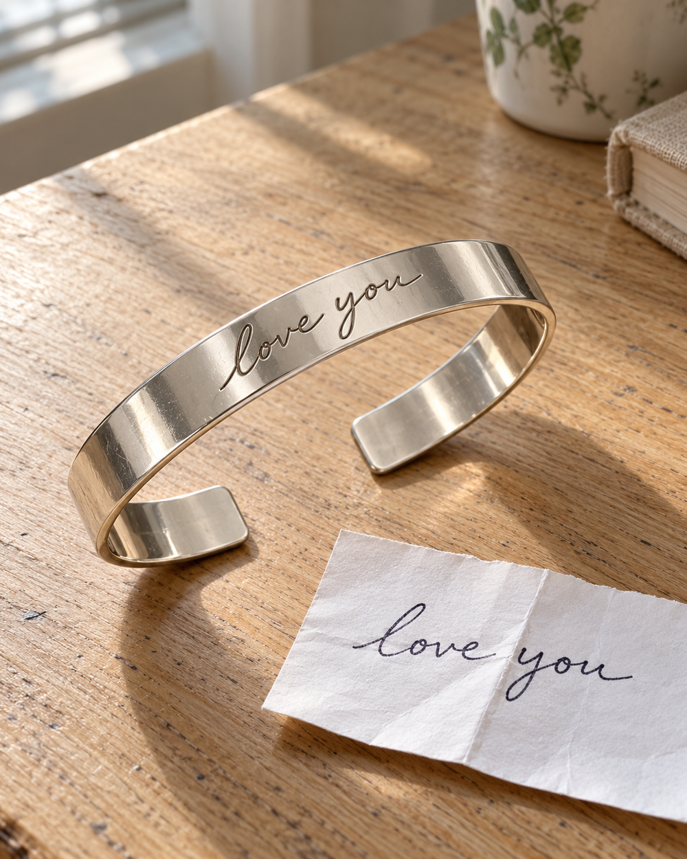 Sculpted Handwriting Cuff Bracelet — alternate finish