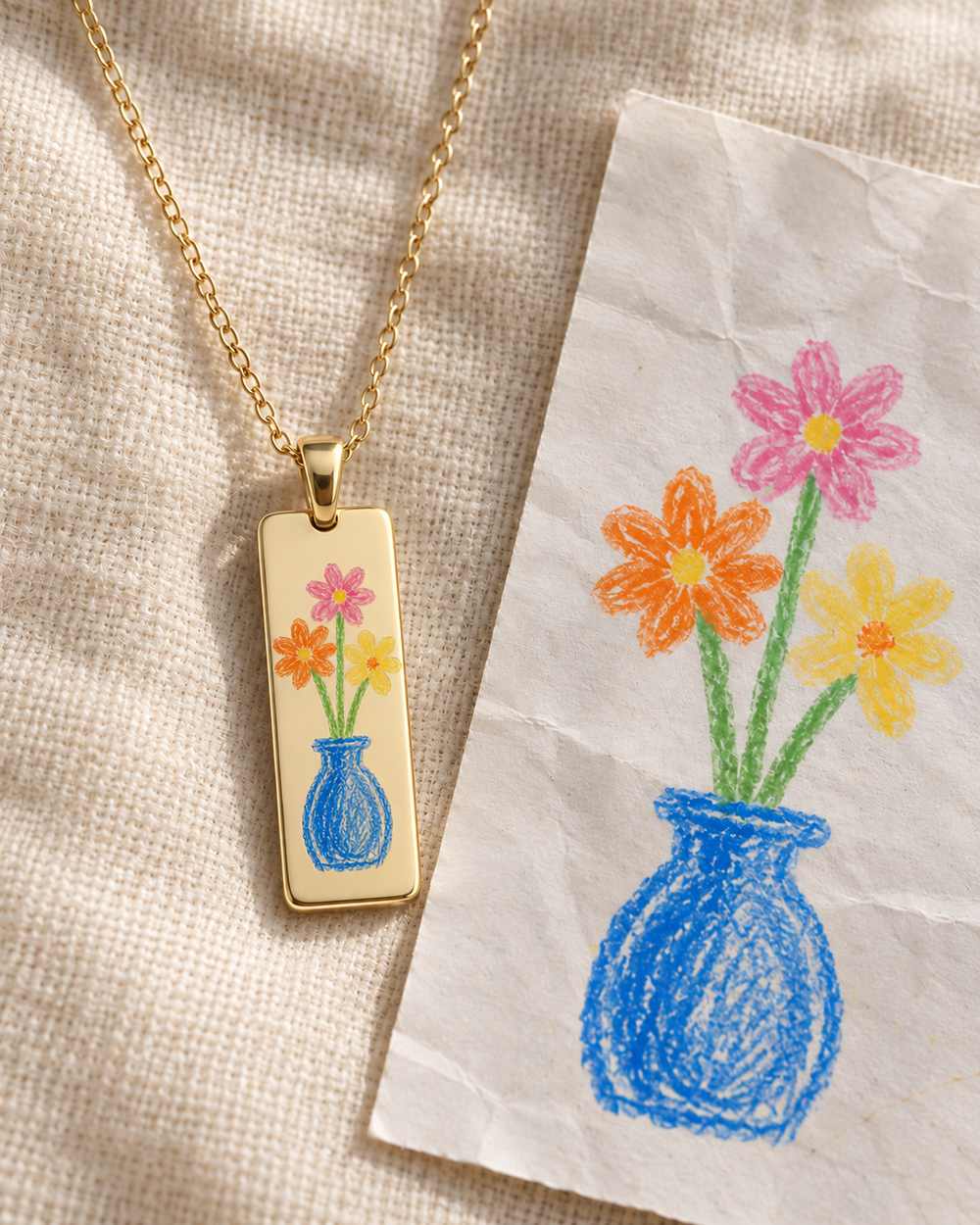 Custom Kids Drawing Color Pendant Necklace