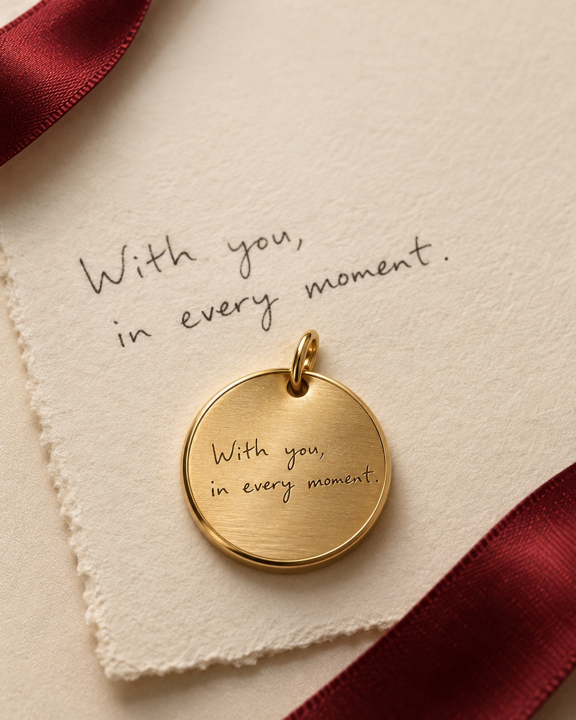 A handwritten message transformed into a personalized gold keepsake pendant